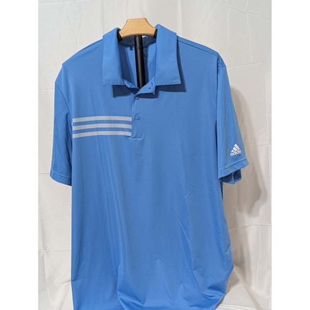 Adidas Golf Polo Shirt Mens 2XL Light Blue 3 Stripe Performance Short Sleeve